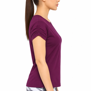 Camiseta Básica de Manga Corta para Mujer, Cuello Redondo, Color Sólido, Casual, Secado Rápido, Transpirable, Jersey OEM, 100% Algodón, Venta al Por Mayor - Product Image 4