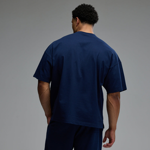Camiseta de algodón jersey azul marino oversize para hombre, cuello redondo, manga corta, informal, color liso, transpirable, de punto, ajuste cómodo - Product Image 2