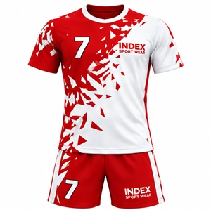 Conjunto de Camiseta y Pantalones Cortos de Fútbol Sublimados Rojos y Blancos para Hombre, Marca Index Sport Wear, Transpirables, Cuello Redondo, Manga Corta - Product Image 1