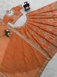 Divyam Creation Robe longue traditionnelle en tulle brodé motif lotus, entièrement cousue, en Spandex de qualité supérieure, réversible, toutes saisons - Product Image 3
