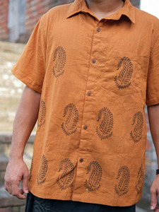 เสื้อเชิ๊ตแขนสั้นทำด้วยมือ, เสื้อเชิ๊ตผ้าฝ้ายระบายอากาศได้ดีใส่สบายเสื้อเชิ๊ตพิมพ์ลายน้ำหนักเบามีกระดุม - Product Image 4