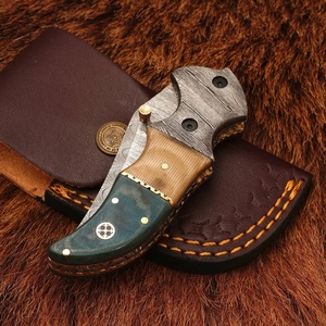 Pasha Enterprises Industrial Grade Damascus <b>Multi</b>-Functional Outdoor Folding Pocket Knife Black Horn Handle Leather Sheath - Product Image 5