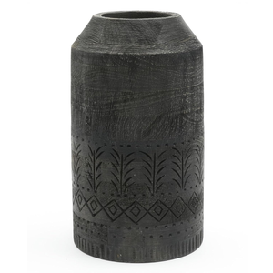 Vase à fleurs en bois sculpté à la main, artisanat intelligent, pour la décoration de la maison, fabriqué en bois de manguier, peint en noir, pot à fleurs artisanal - Product Image 2