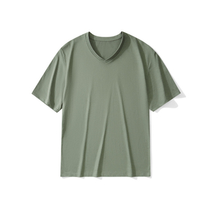 Camiseta de Alta Calidad para Hombre, 180GSM, Transpirable y Refrescante, Cuello en V, Manga Corta, Tallas Grandes, Color Sólido, Corte Holgado, Informal 2025 - Product Image 3