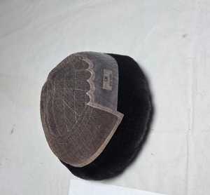Half <b>Wig</b> Human Hair Toupee Mesh Cap Natural Black Hair System For <b>Men</b> - Product Image 4