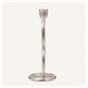 Porte-bougie en aluminium au design moderne, double boucle, finition argentée polie, pour bougies coniques, idéal pour les tables de mariage - Product Image 3