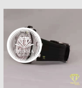 Reloj Exclusivo Completamente Adornado con Diamantes Moissanite, Correa Negra y Engaste de Piedras VVS de Primera Calidad - Product Image 1