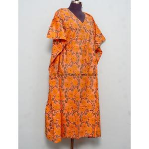 Vestido Kaftán de Tela con Estampado de Bloques Personalizado de Alta Calidad, Diseño con Cordón Ajustable en la Cintura, Corte Holgado, Largo, para Playa, Verano, para Mujer - Product Image 4