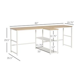 83FT Large Office Desk Double <b>Study</b> Writing <b>Table</b> with Storage Shelves Durable MDF Material Natural Finish for Home Office - Product Image 3