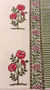 100% Cotton Hand Block Print Rose Floral <b>Towel</b> <b>Set</b> Pink Vine Border Green Stripe Jaipuri <b>Bath</b> Hand <b>Towels</b> Wholesale Bulk Export - Product Image 4