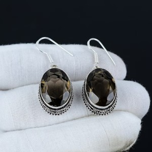 Wholesale Natural Smoky Quartz <b>Earrings</b> 925 Sterling <b>Silver</b> Handmade Smoky Quartz Drop <b>Dangle</b> <b>Earrings</b> - Product Image 3