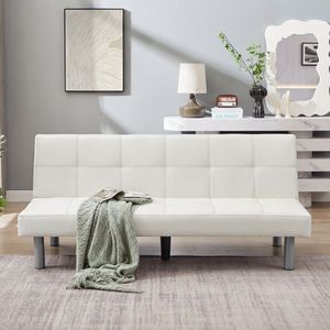 Sofá Cama Plegable de Piel Sintética para Tres Personas con Estructura de Madera Maciza y Soporte de Metal para los Pies, Puede Recostarse Completamente como una Cama - Product Image 2