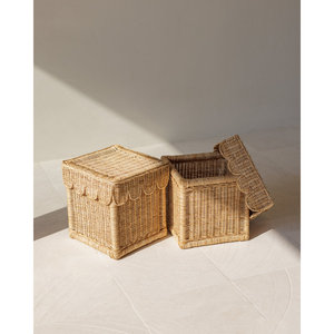 Cubo de ratán de almacenamiento festoneado con tapa decoración del hogar cesta tejida para organización - Product Image 4