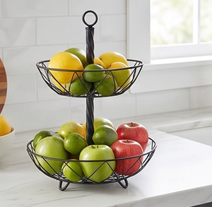 Premium Two-Tier Metal <b>Wire</b> Storage <b>Basket</b> Geometric Design Rustic Style <b>Hanging</b> Multi-Purpose Organizer Stylish Tabletop Accent - Product Image 6