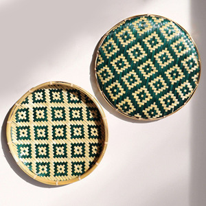 Plateau en bambou coloré à vendre, qualité supérieure, plateaux tissés naturels, ensemble de décoration murale artisanale - Product Image 1