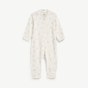 Modal Spandex <b>Bear</b> Print Fitted Footed Baby Romper Long Sleeve Snap for Newborn Unisex ODM Vietnam - Product Image 1