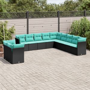 Set Divano da Esterno 11 Pezzi in Polyrattan Nero con Cuscini - Elegante Arredamento da Giardino - Product Image 1