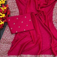 Nouvelle Collection : Saree Indien Moderne en Georgette pour Femme, Broderie Zari, Longueur Ras du Sol, Coupe Classique, Toutes Saisons, Idéal Diwali/Mariage/Fêtes