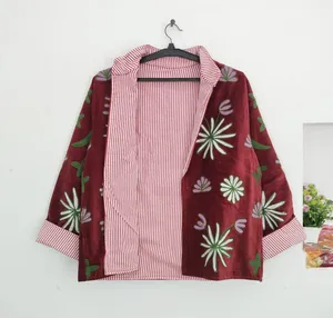 Ethnic Folk Art Suzani <b>Velvet</b> <b>Jacket</b> for <b>Women</b> Stand Collar Embroidered Bohemian Fashion Layering Piece For Winter - Product Image 1