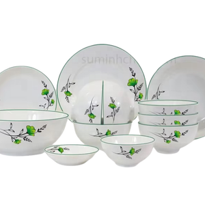 Ensemble de 12 bols en céramique écologiques de qualité supérieure, polis, peints à la main, motif floral vert, porcelaine de haute qualité - Product Image 1