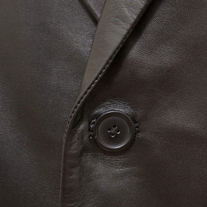 Abrigo Largo de Cuero Genuino para Hombre, Cuello Camisero, Cierre de un Solo Botón, Manga Regular, Grosor Estándar - Product Image 6