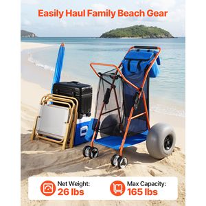 Carrito de Playa Resistente con Ruedas de 12 Pulgadas, Gran Capacidad de Carga de 165 Libras, Carrito de Playa Plegable Aislado para Arena y Camping - Product Image 2