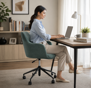 Chaise de bureau contemporaine rembourrée avec un coussin en mousse HR de qualité supérieure, un mécanisme pivotant réglable et des roulettes robustes - Product Image 2