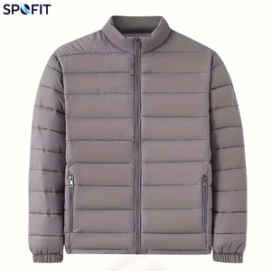 เสื้อแจ็คเก็ตพัฟเฟอร์ผู้ชาย SPOFIT สีเทา คอตั้ง กันลม ปิดด้วยซิป สวมใส่สบายในฤดูหนาว ทรงปกติ สีพื้น ผลิตจากโพลีเอสเตอร์ - Product Image 2
