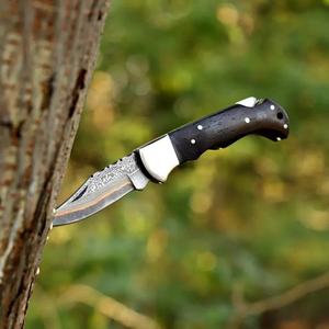 Couteau pliant artisanal en acier Damas à pointe tombante, manche en bois de rose, personnalisable OEM, épaisseur de lame de qualité industrielle, EDC, camping en extérieur - Product Image 2