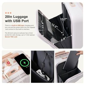 Set di Valigie da 20 Pollici in 3 Pezzi con Porta USB, Design con Apertura Frontale, Guscio Rigido in ABS, Ruote Girevoli, Portabicchieri - Materiale PP - Product Image 4
