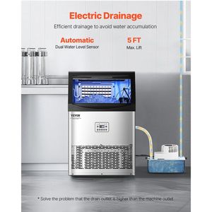 Attrezzatura di Refrigerazione per Cucine Commerciali, Macchina per il Ghiaccio 90lbs/24H, Capacità di Stoccaggio 33lbs, 50 Cubetti di Ghiaccio in 15 Minuti, Display LED Digitale - Product Image 6