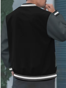 PROFIT SPORTS Unisex Black Letter Jacket Gray Sleeves Regular Fit Casual V-neck <b>Covered</b> <b>Button</b> Closure Polyester Material Winter - Product Image 2