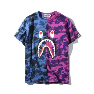 bape shark tshirt Camouflage Circle Neck Splicing Short Sleeve T-Shirt Sports Casual Loose Short Sleeved T Shirt