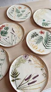 Oval Metal <b>Serving</b> Plate With Floral Pattern Color Enamel Bohemian Design <b>Gold</b> Trim - Product Image 5