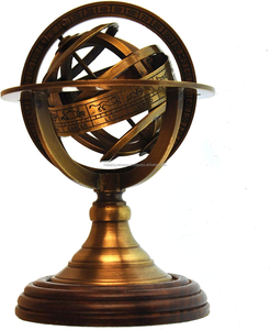 Esfera Armilar de Latón Metálico Vintage con Base de Madera, Instrumento Astronómico Antiguo, Zodíaco, Reloj Solar, Decoración de Escritorio, Coleccionable - Product Image 1