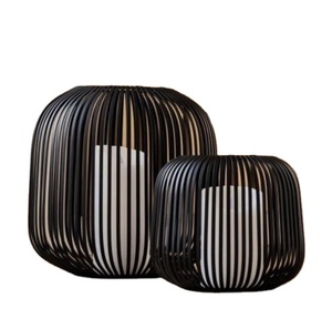 Set of 2 Matte Black Oval Shaped Candle <b>Lantern</b> High Quality Wicker Hurricane <b>Lantern</b> Best Selling - Product Image 1
