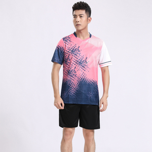 Ensemble de tennis professionnel pour homme 2026 de haute qualité : T-shirt et short sublimés à imprimé abstrait rose et bleu marine - Product Image 5
