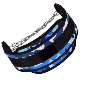 Weightlifting Dip <b>Belt</b> <b>Blue</b> Camo Adjustable Waist Support with Chain Hook Loop Gym Training - Product Image 3