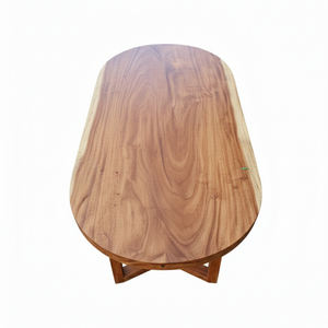 Table à manger ovale en bois de suar, style contemporain minimaliste, luxe naturel, meubles en bois, pieds triangulaires robustes pour la maison et les cafés - Product Image 3