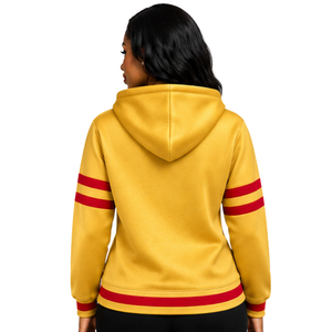 PDK Striped Sleeve <b>Hoodie</b> <b>Women</b> Gold <b>Red</b> 1923 Block Letters Pullover Hooded Sweatshirt Ribbed Waistband Sorority - Product Image 2