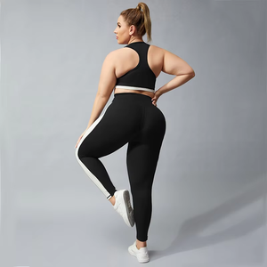 Ensemble de sport deux pièces pour femme grande taille : soutien-gorge de sport et leggings de yoga patchwork – Tenue d'entraînement 2026 - Product Image 6