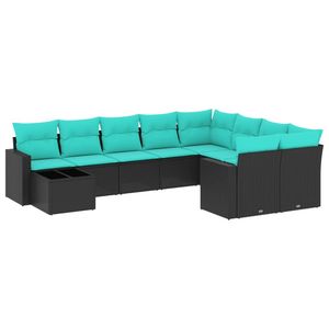 Ensemble de canapés de patio en polyrotin noir 10 pièces avec coussins – Collection de mobilier d'extérieur élégante - Product Image 2