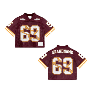 Maillots de football américain rétro personnalisés en gros, entièrement imprimés par sublimation, coupe oversize et courte - Product Image 1