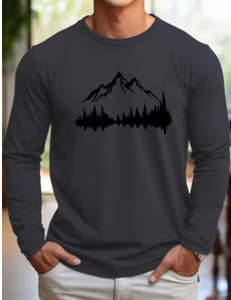 เสื้อเชิ้ตแขนยาวผู้ชายสีน้ำเงินกรมท่า ผ้าฝ้ายลำลอง พิมพ์ลายภูเขาสีขาวด้านหน้า ระบายอากาศได้ดี คอกลม ผ้าถัก ใส่ได้ในฤดูใบไม้ผลิ - Product Image 6