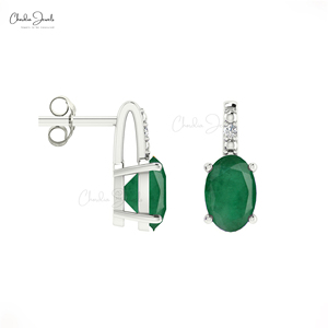 Productos Destacados: Pendientes Auténticos de Esmeralda Zambiana y Diamantes de 6x4mm con Cierre a Presión de Oro Fino de 14k, Proveedor Mayorista - Product Image 3