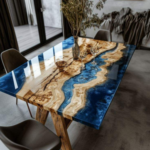 Mesa de oficina de resina epoxi de madera maciza con efecto río, mesa de comedor transparente de resina epoxi y madera maciza, superventas - Product Image 1