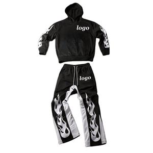 Chándales negros para hombre de precio responsable, ropa de calle transpirable de algodón 100%, chándales únicos de dos piezas con estampado personalizado informal - Product Image 2