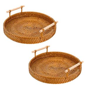 Handwoven RATTAN TRAY <b>FRUIT</b> <b>STORAGE</b> BASKET with Handles Gift, Handmade Basket for Food Presentation Vietnam Crafts - Product Image 1