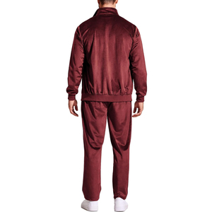 Men's Maroon Tracksuit Set Full <b>Zip</b> Jacket Pants Solid Color Casual Wear Polyester Material Autumn Season Regular Fit - Product Image 3
