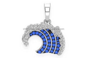 Pendentifs et breloques tendance pour enfants style Hip Hop, personnalisés, motif vague océanique bleue, testeur de diamant Moissanite, en or massif 10K - Product Image 6